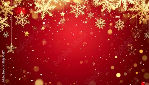 Festive gold snowflakes on a red background