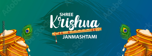 Dahi Handi, pot of cream on Krishna Janmashtami festival background of India