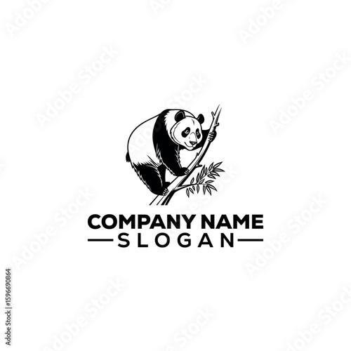 Cute Panda Climbing Bamboo Tree Logo