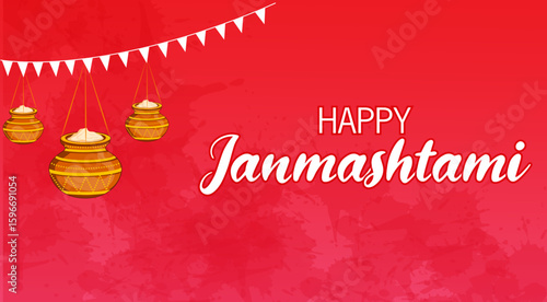 Dahi Handi, pot of cream on Krishna Janmashtami festival background of India