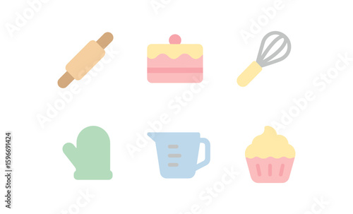 Flat pastel baking icons set for culinary design