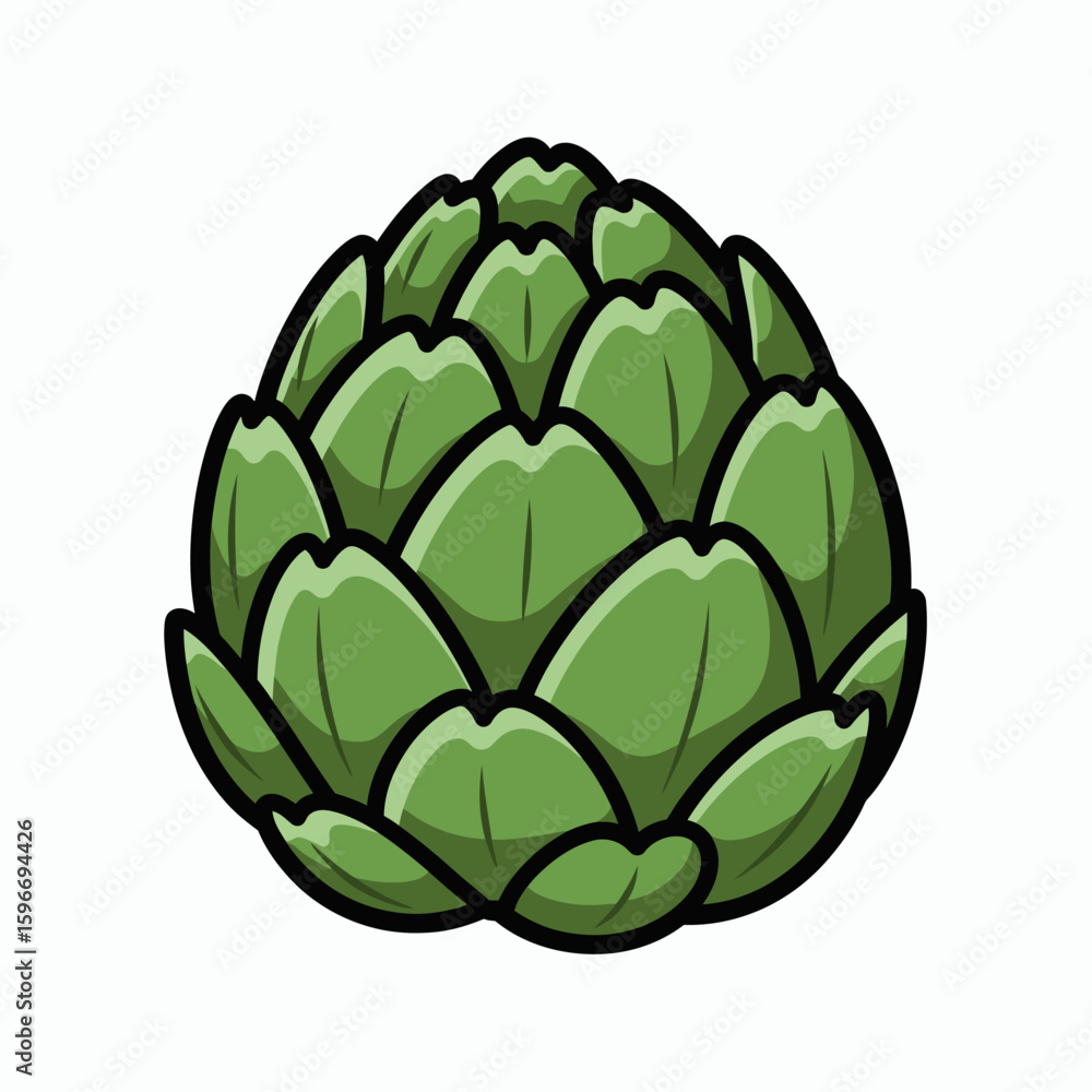 Fototapeta premium Green artichoke with thick black outline layered petals