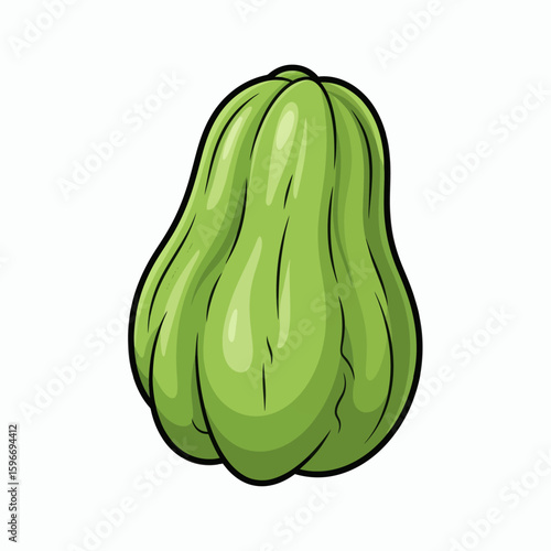 Green chayote squash with a thick black outline and lighter shading