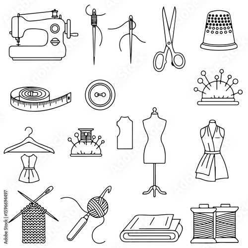 Sewing Line Icon Set | Vector & SVG