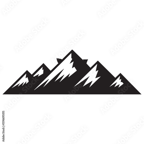 Stylized black silhouette of jagged mountain peaks against a white background symbolizing adventure and nature