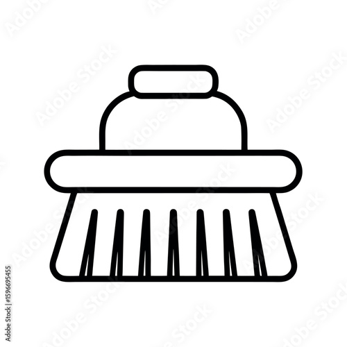 Scrub Brush Outline Vector Icon on White Background - Cleaning Tool Illustration 