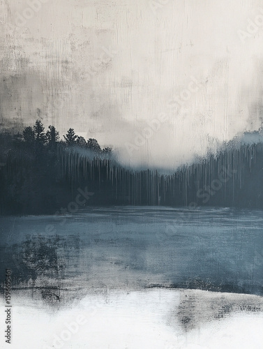 Dark Moody Forest Lake Landscape Painting With A Mysterious And Misty Atmosphere
