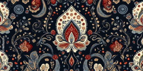 Traditional Indian Paisley Pattern on Dark Blue Background