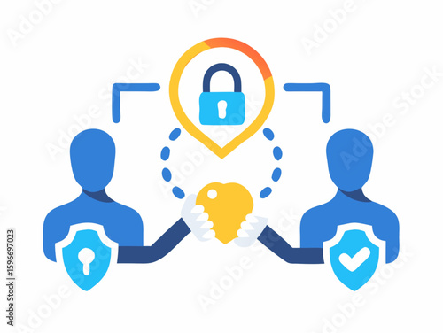 Secure Padlock Handshake Concept, Prover Verifier With Node Lines, Violet And Metallic Symbol