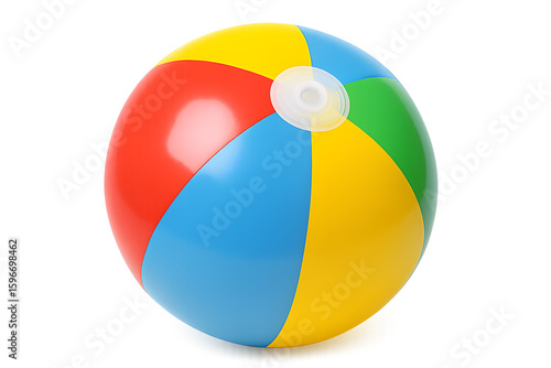 Colorful inflatable beach ball with red blue yellow and green panels