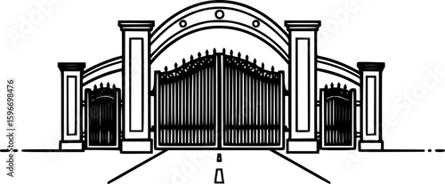 Outline icon of a gated community entrance
