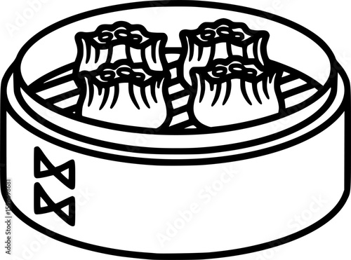 Dim sum steamer outline icon vector
