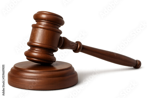 Foto Wooden gavel resting on sounding block against black background