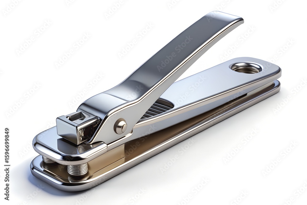Sleek Modern Chrome Nail Clipper, Professional Manicure Tool, Isolated on White Background Sleek Modern Chrome Nail Clipper, Professional Manicure Tool, Isolated on White Background