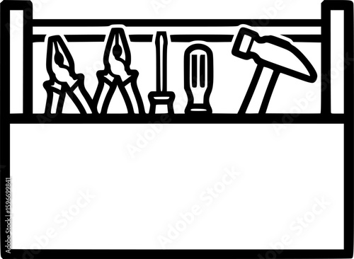 Minimalist tool chest icon with bold black lines
