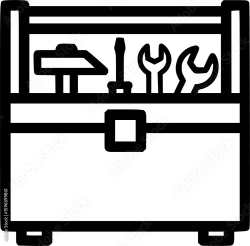 Minimalist tool chest icon with bold black lines
