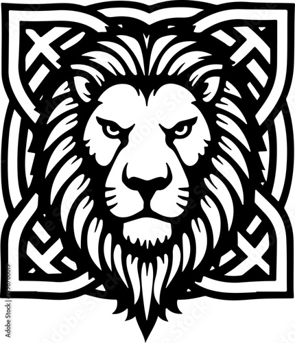 : Majestic Lion with Sword art vector tattoo design