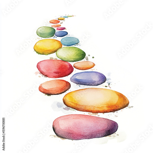 Watercolor Painted Stepping Stones in a Winding Path Colorful and Artistic