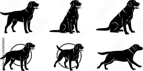 labrador retriever dog breed black silhouette logo set
