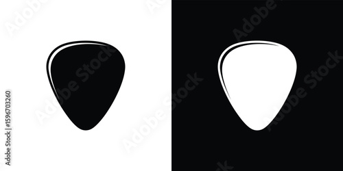 Black and White Guitar Pick Isolated, Flat Design, Instrument Accessory, Minimalist Style