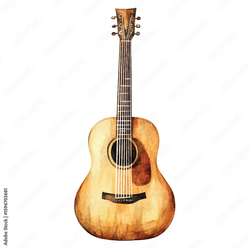 Obraz premium Watercolor Painting of a Detailed Acoustic Guitar with Warm Tones