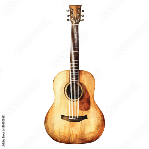 Watercolor Painting of a Detailed Acoustic Guitar with Warm Tones