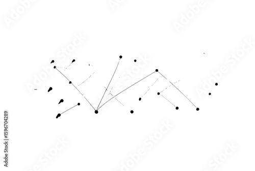 Illustration of a network of connected black dots and lines on a white background with abstract shapes