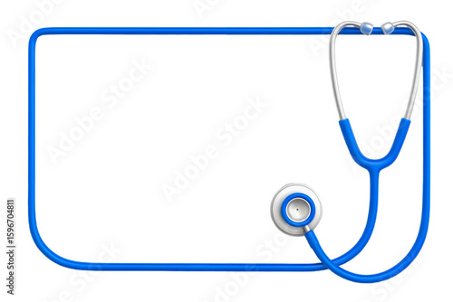 Blue stethoscope forms frame for medical copy space