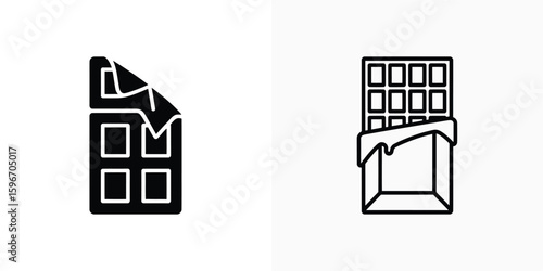 Chocolate Bar Icon with Open Wrapper and Sweet Treat Candy Line Art Isolated