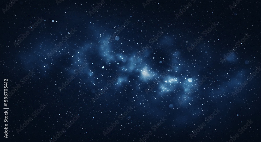 A deep blue nebula glows with countless stars and shimmering bokeh lights A deep blue nebula glows with countless stars and shimmering bokeh lights