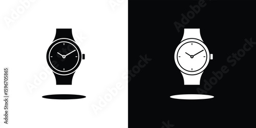 Elegant wristwatch isolated with black shadow, Round clock dial and transparent back