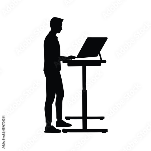 Standing desk setup vector silhouette