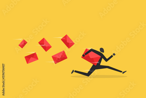 Businessman holding big closed envelope with paper letter, concept of email, message and promotion