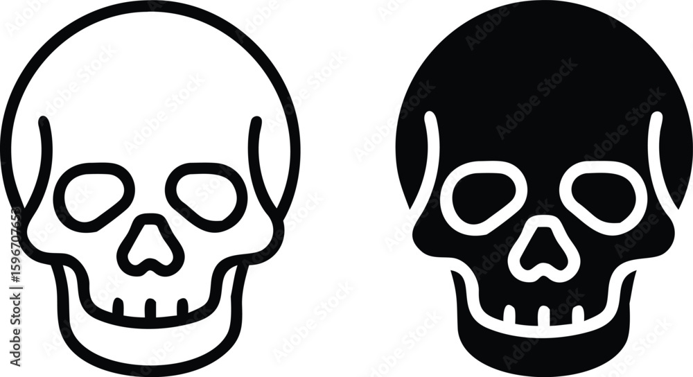 Fototapeta premium Human Skull Icon Set – Black and White Skeleton Head Vector Illustration