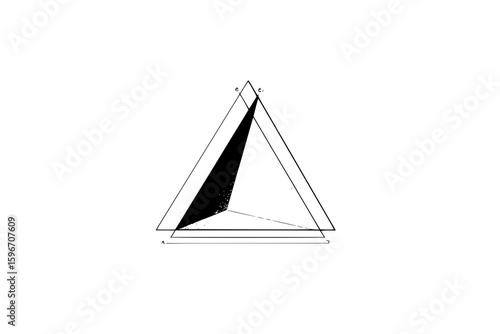 Illustration of two triangles one inside the other with a shaded triangular area in the upper left