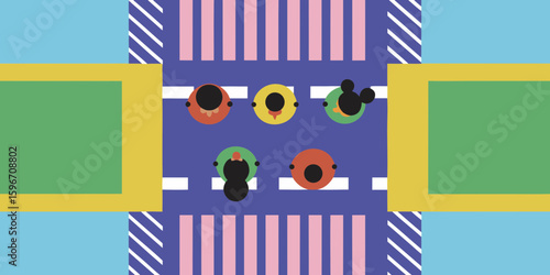 People crossing street pedestrian crossing zebra crossing street scene urban scene city scene top view illustration