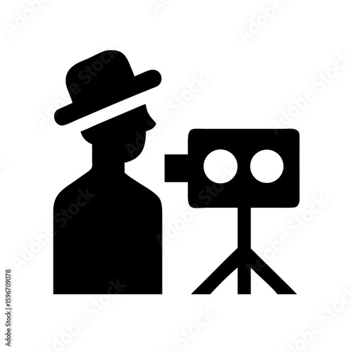 Silhouette man camera film director movie maker filmmaker cinematography production vintage classic 100