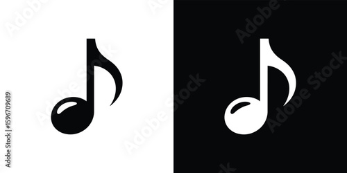 Musical Note Icons on Split Black & White Background, Simple Design