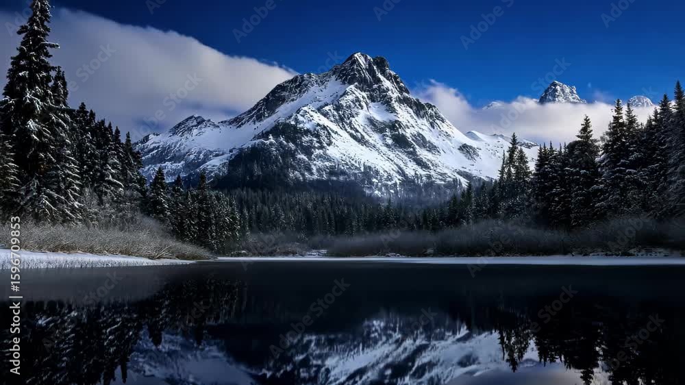 Snowy mountain landscape with serene lake at night creating a tranquil atmosphere, snowy mountain with lake on night live wallpaper for phone nature landscape background Snowy mountain landscape with serene lake at night creating a tranquil atmosphere, snowy mountain with lake on night live wallpaper for phone nature landscape background