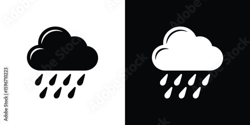Raining Cloud Icon, Weather Element With Droplets, Rainy Season Symbol Signage 79 characters