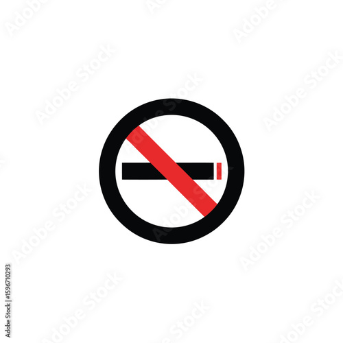 Round Black No Smoking Symbol with Red Line on White Transparent Background