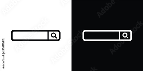 Search Bar Icon Set with Magnifying Glass in Black and White Backgrounds