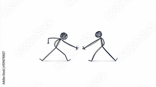 Two stick figures reaching out to each other, symbolizing connection and friendship in a minimalist style.