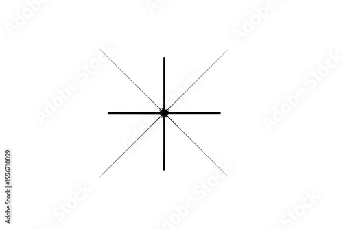 Illustration of a central point with two thick lines crossing and four thin lines radiating outward