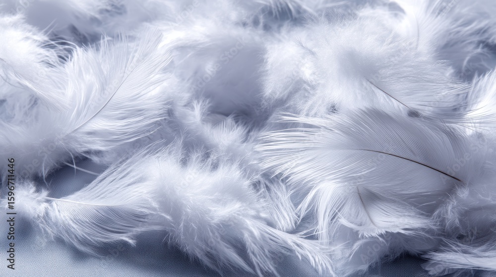 Fototapeta premium Soft White Feathers Close Up Elegant Natural Texture Light Background