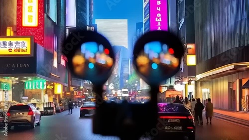 Binocular View of Illuminated Urban Landscape at Night Reveals City Details