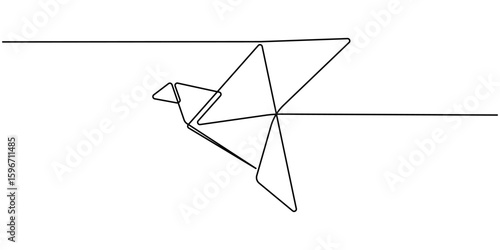 Continuous one line drawing of origami of crane bird. One line drawing illustration of origami. Japanese art concept line art. Editable outline. 