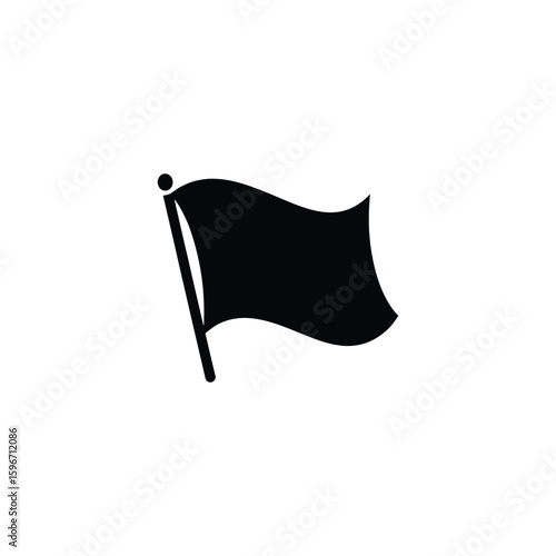 Waving Solid Black Flag Icon Symbol Sign Silhouette On A White Background