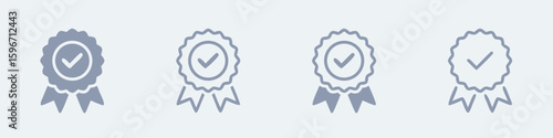 Checkmark verified badge award ribbon quality guarantee approved success vector graphic illustration 100