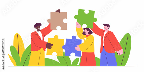 Teamwork collaboration puzzle pieces connecting people success strategy business partnership solution concept